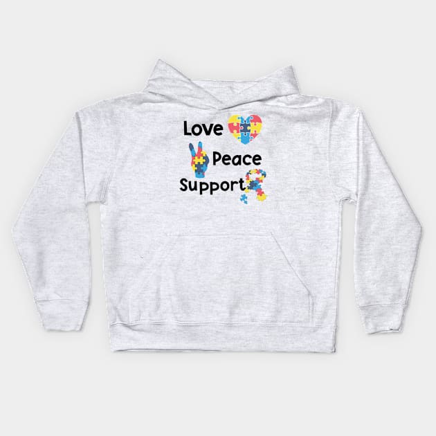 Love Peace Support Autism Awareness Puzzle Pieces Kids Hoodie by Ahasan Habib
